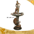 large casting bronze garden statue of lady with peacock fountain